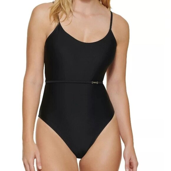 Calvin Klein Black One-Piece Swimsuit Size 10 Minimalist Classic Strappy NWT - Picture 2 of 9